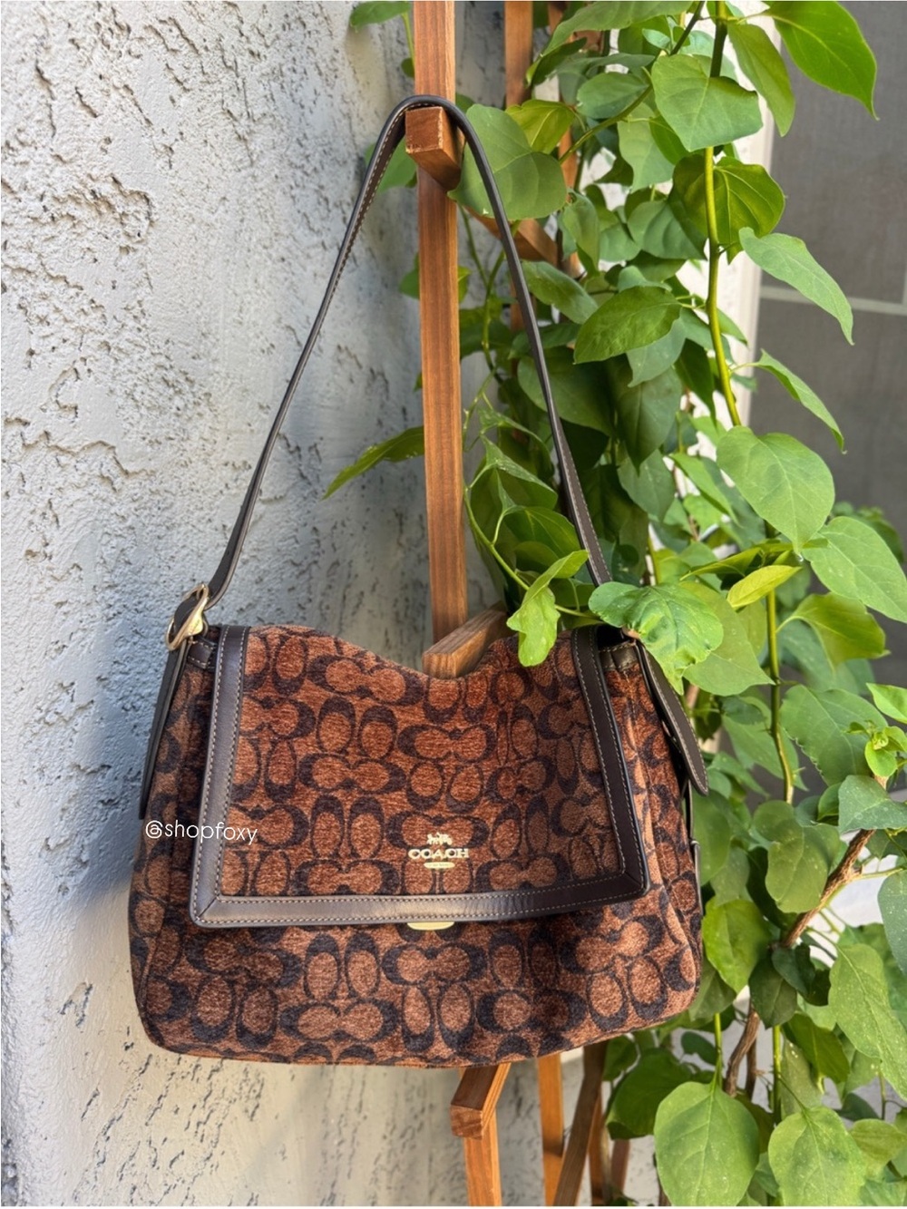 Coach Chenille Large Etta Flap Shoulder Bag